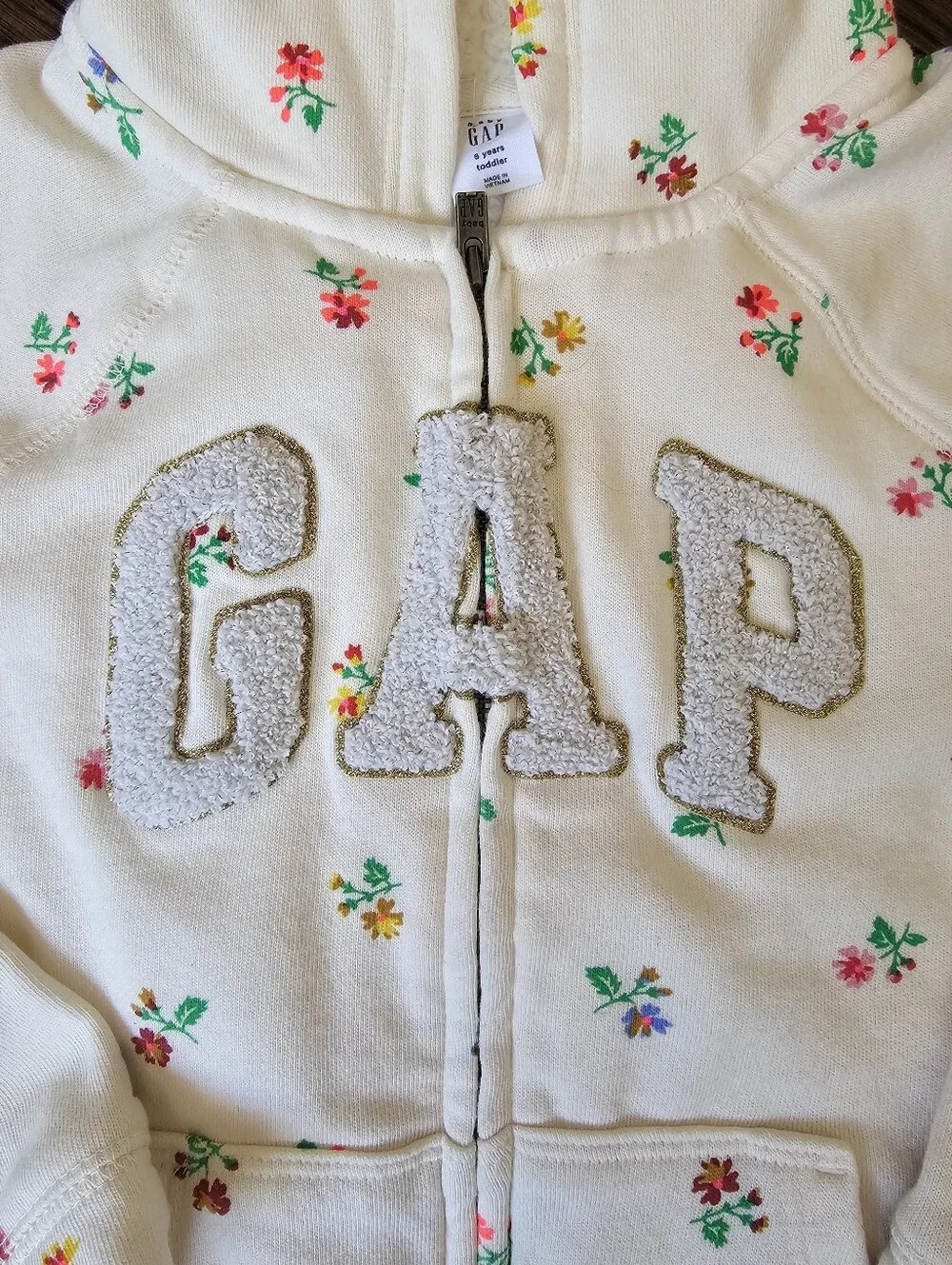 GAP GIRLS SIZE 5 TODDLER FLORAL ZIP UP HOODIE JACKET